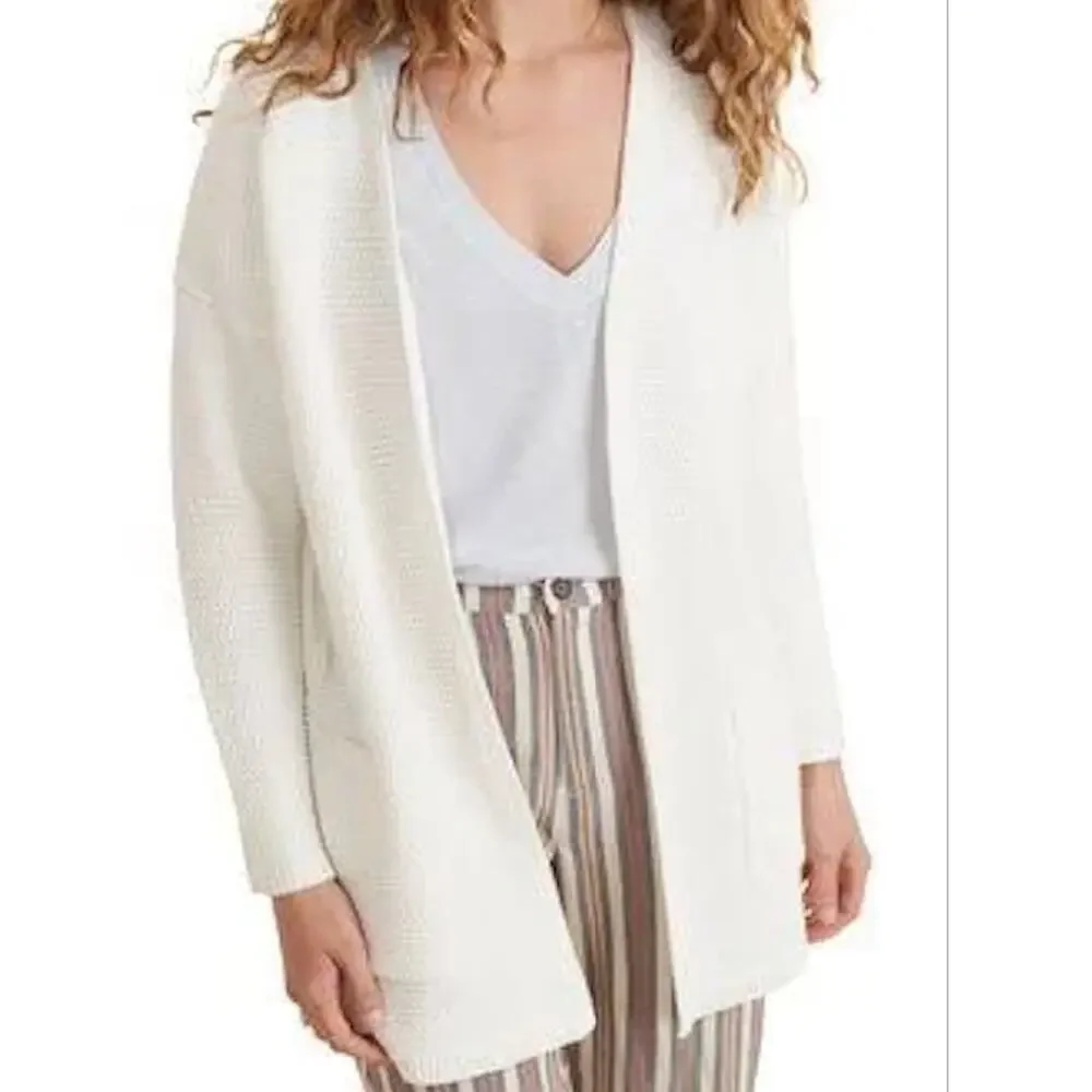MARINE LAYER Catalina Knit Open Front 100% Pima Cotton White Cardigan Pockets L